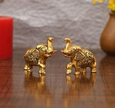 Golden Metal Elephant Statue Pair, Home Decor, Table Top, Table Decor, Wedding Gift, Diwali Gift, 3 x 2.5 x 1 Inches